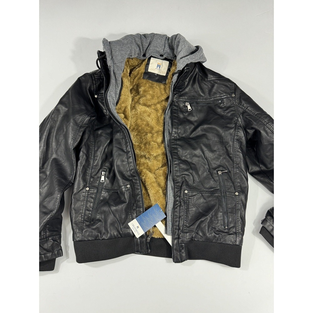 CREATMO US Men's Faux Leather Jacket Motorcycle Jacket Waterproof Windproof Sz L